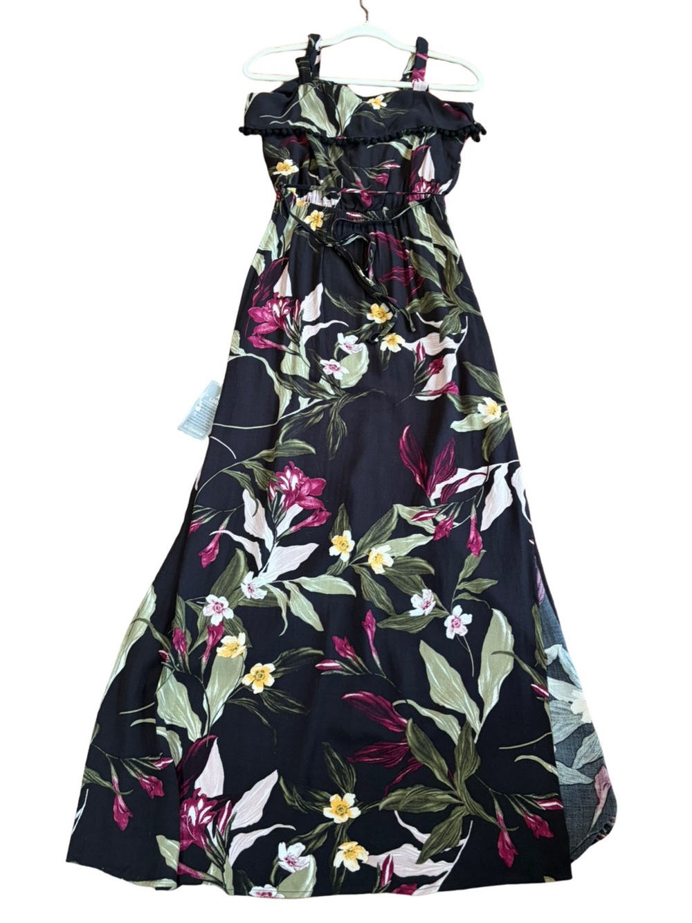 NWT Le Château Tropical Floral Maxi Dress Pom Pom Trim XS - Picture 12 of 14